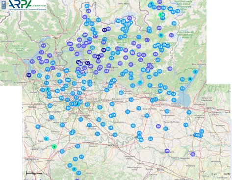 Figura 2 – Carte delle precipitazioni registrate in Lombardia dal 30 aprile alle ore 8 del mattino al 2 maggio alle ore 8